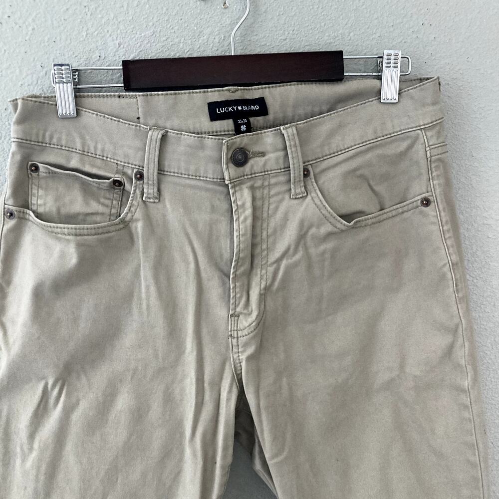 Lucky Brand 121 Slim Straight Leg Pants Khaki Tan 33 x 30 - Picture 3 of 10
